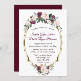Invitación Encantador Boda floral Gold Burgundy Rubor