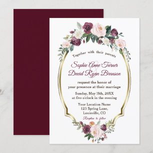 Invitación Encantador Boda floral Gold Burgundy Rubor