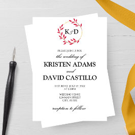 Invitación Encantador Boda Monograma de Hojas de Otoño