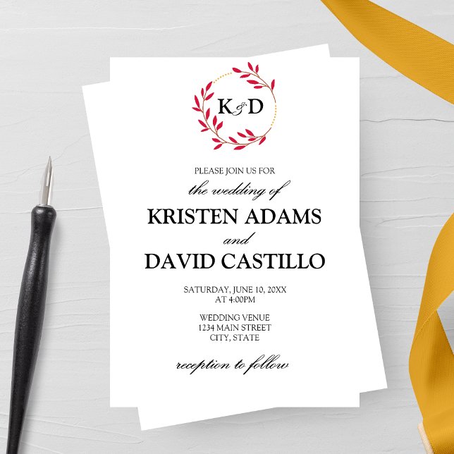 Invitación Encantador Boda Monograma de Hojas de Otoño (Subido por el creador)