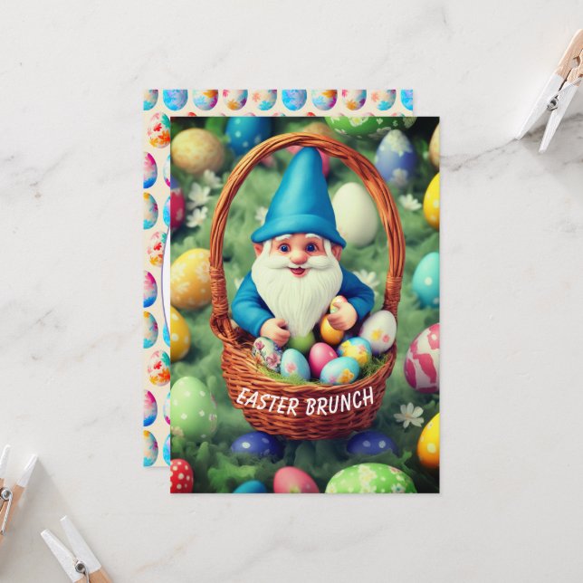 Invitación Encantador brunch de Pascua de Huevo Gnome (Anverso/Reverso In Situ)