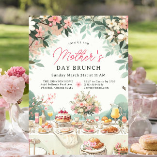 Invitación Encantador brunch del Día de la Madre con flores e