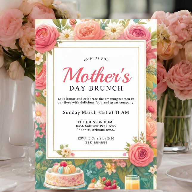 Invitación Encantador brunch del Día de la Madre con flores e (Mother's Day Brunch invitation.)