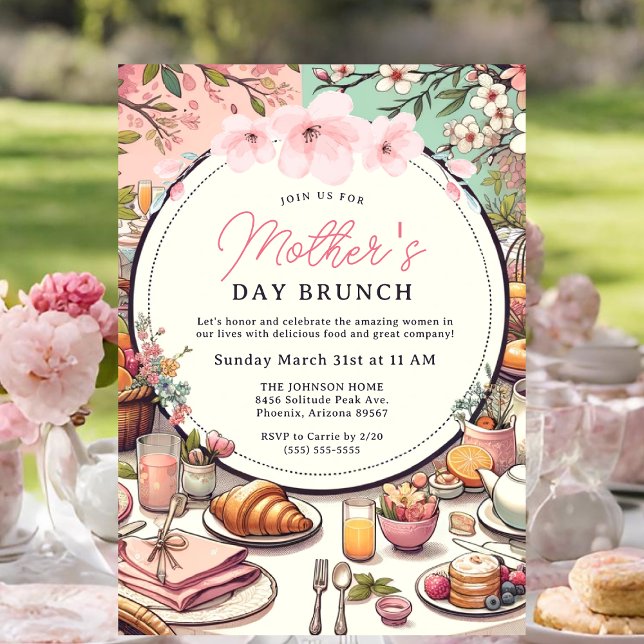 Invitación Encantador brunch del Día de la Madre con flores e (Mother's Day Brunch Invitation.)