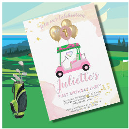 Invitación Encantador carrito de golf rosa Chica de primer cu