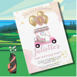 Invitación Encantador carrito de golf rosa Chica de primer cu
