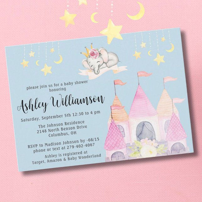 Invitación Encantador Castillo Rosa Princesa Chica Baby Showe (Subido por el creador)