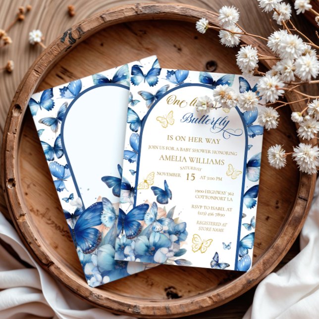 Invitación Encantador Chica de mariposa dorada azul Baby Show (Subido por el creador)