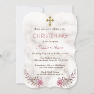 Invitación Encantador Chica de Mármol Floral Rosa