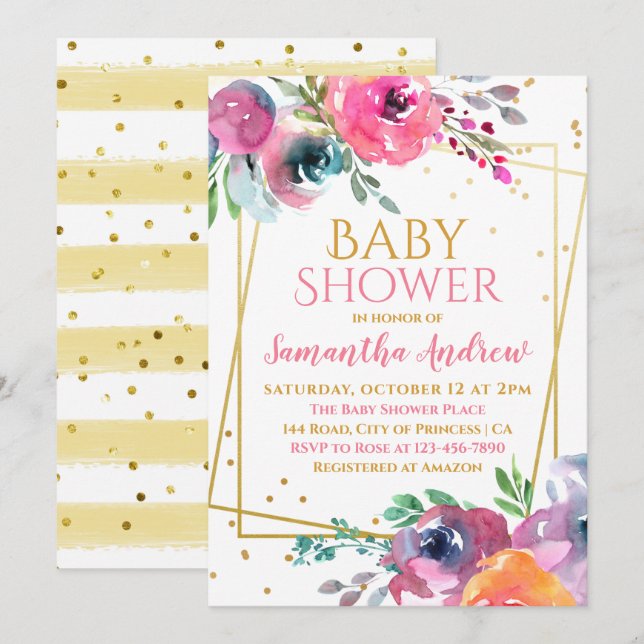 Invitación Encantador Chica floral floral Rubor Delicate Baby (Anverso / Reverso)