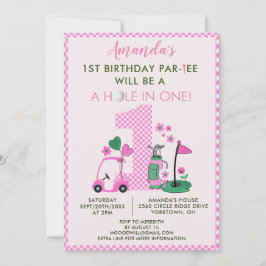 Invitación Encantador Chica Rosa Golf Primer Cumpleaños Par-T