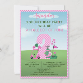 Invitación Encantador Chica Rosa Golf Segundo Cumpleaños Par-