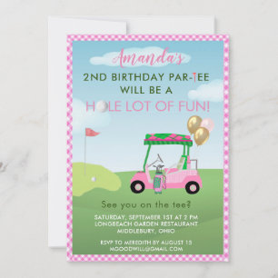 Invitación Encantador Chica Rosa Golf Segundo Cumpleaños Par-