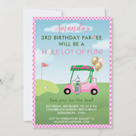Invitación Encantador Chica Rosa Golf Tercer Cumpleaños Par-T