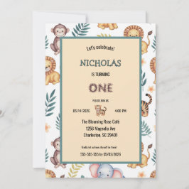 Invitación Encantador color de agua Jungle Safari Animales Cu