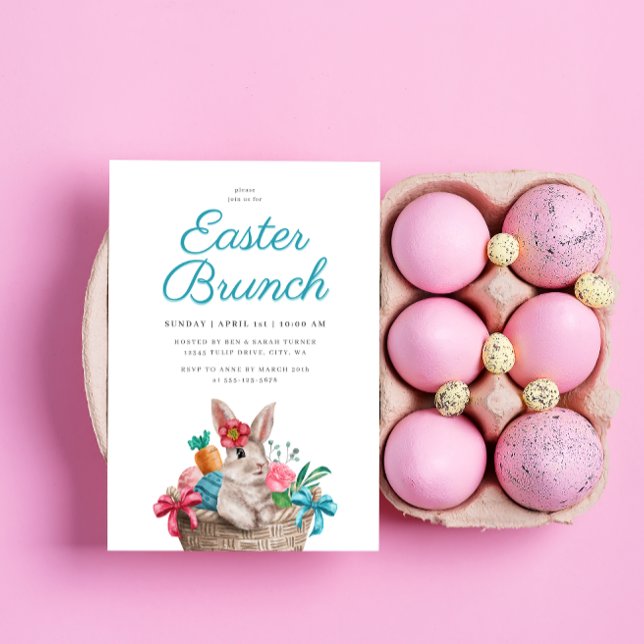 Invitación Encantador Conejo de Brunch de Pascua y Cesta de F (Subido por el creador)