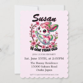 Invitación Encantador cumpleaños de conejo Sakura