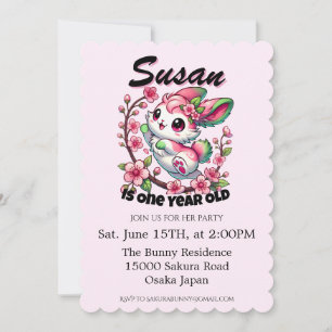 Invitación Encantador cumpleaños de conejo Sakura