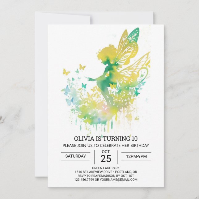 Invitación Encantador cumpleaños de hadas de hadas de hembra (Anverso)