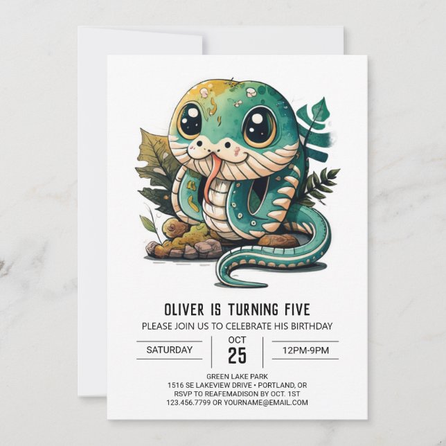Invitación Encantador cumpleaños de serpiente reptil (Anverso)