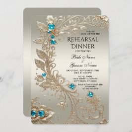 Invitación Encantador de la cena con piedras azules de oro