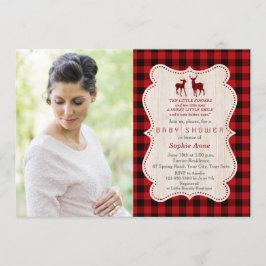 Invitación Encantador Deer Red Buffalo Plaid Photo Baby Showe