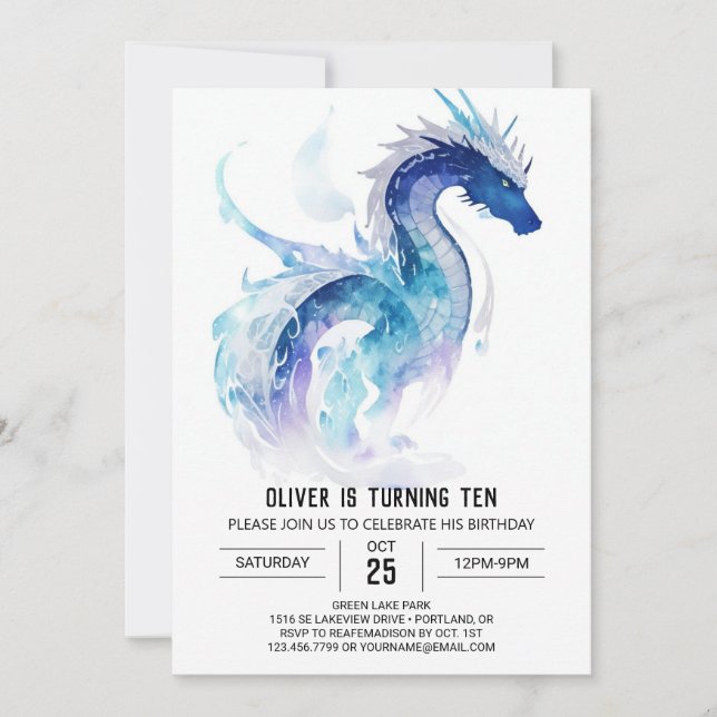 Invitación Encantador Día del Dragón Respirador de Fuego (Anverso)