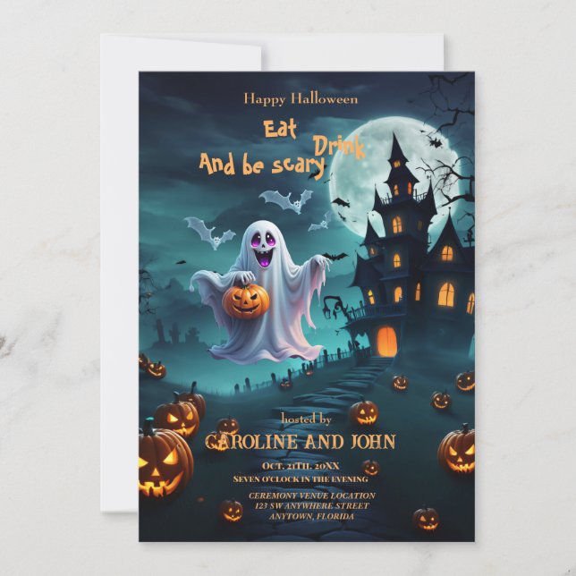 Invitación Encantador diseño de Halloween transmite. (Anverso)