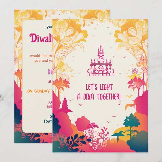 Invitación Encantador Diwali Floral Delight 🪷 (Anverso / Reverso)