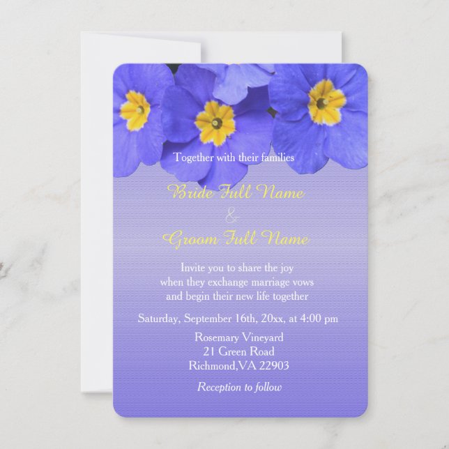Invitación encantador, elegante, fresco boda de flores azules (Anverso)