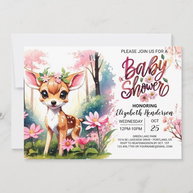 Invitación Encantador Fawn Chica Baby Shower (Anverso)