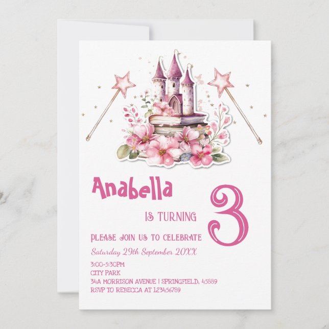 Invitación Encantador Fiesta de cumpleaños de niños rosados d (Anverso)