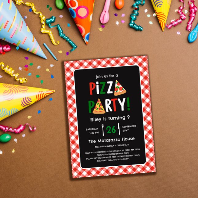 Invitación Encantador Fiesta Red Gingham Pizza Cumpleaños (Subido por el creador)