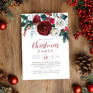 Invitación Encantador follaje de flores festivas de Navidad 