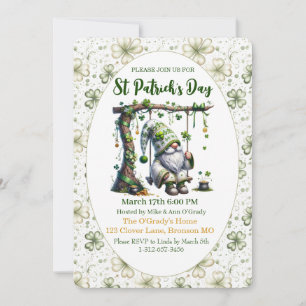 Invitación Encantador gnomo y tréboles del día de San Patrici