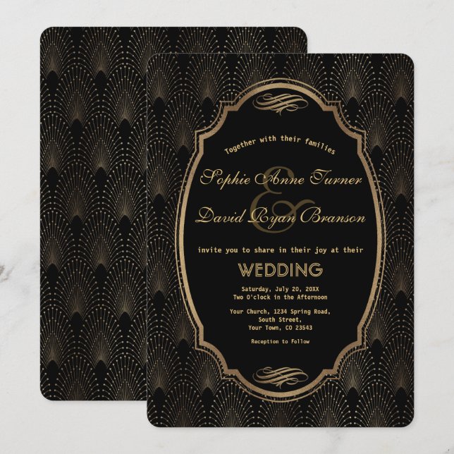 Invitación Encantador gran Boda de estilo Art Deco de Gatsby  (Anverso / Reverso)