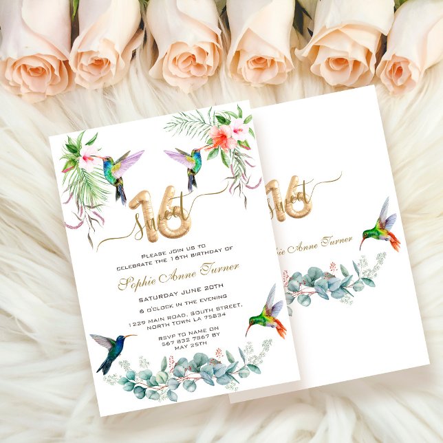Invitación Encantador Hibiscus Pájaros dorados 16 (Subido por el creador)