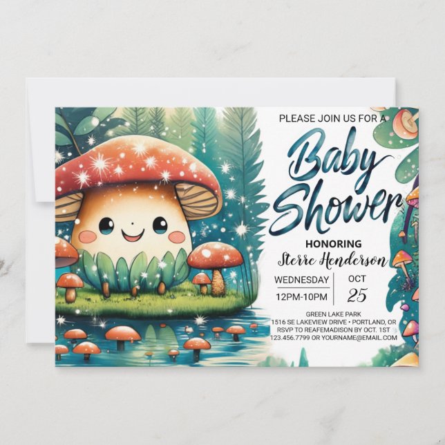 Invitación Encantador hongo lindo Baby Shower (Anverso)