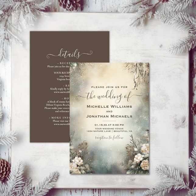 Invitación Encantador Jardín de Invierno Floral todo en un Bo (Enchanting Winter Garden Floral All in One Wedding Invitation)