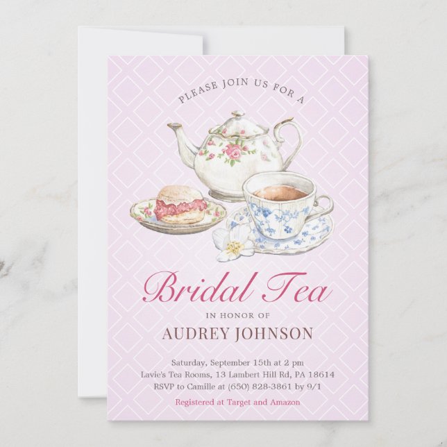 Invitación Encantador Lavender Bridal Tea Británica Boda Duch (Anverso)