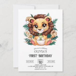 Invitación Encantador León Cute 1er cumpleaños Digital