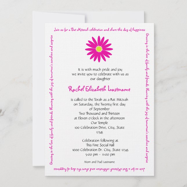 Invitación Encantador mensaje de margarita texto murciélago M (Anverso)