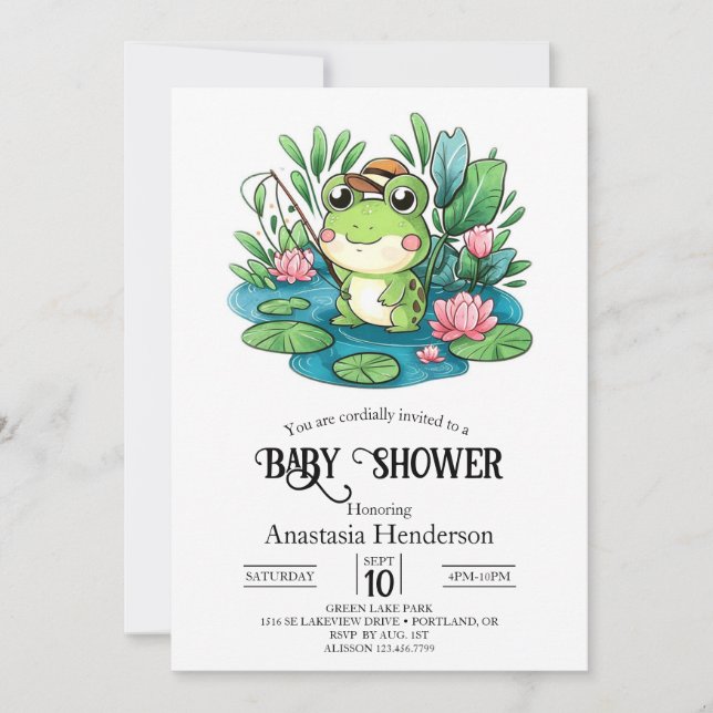 Invitación Encantador Pastel Frog Baby Shower (Anverso)