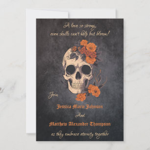 Invitación Encantador Ramo Naranja en Cráneo de Boda de Crema