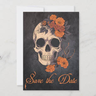 Invitación Encantador Ramo Naranja sobre Calavera Crema STD