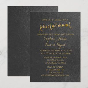 Invitación Encantador Relieve metalizado dorado Boda negro en