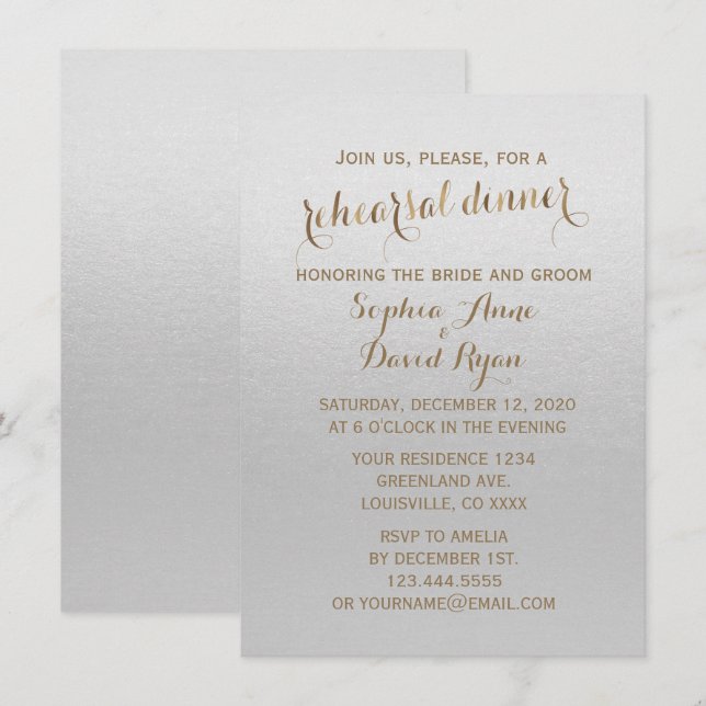 Invitación Encantador Relieve metalizado dorado Gris Boda ens (Anverso / Reverso)
