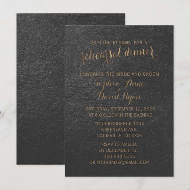 Invitación Encantador Relieve metalizado dorado Gris Boda ens (Anverso / Reverso)