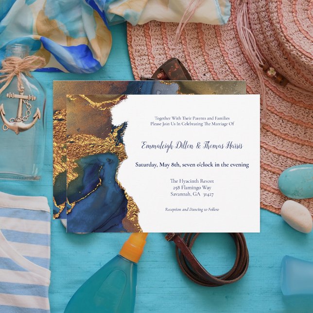 Invitación Encantador Resumen Boda de Oro Azul (Subido por el creador)