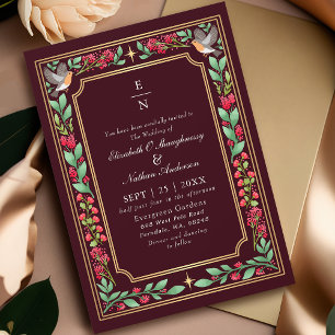 Invitación Encantador Rojo Boda Jardín Botánico Floral